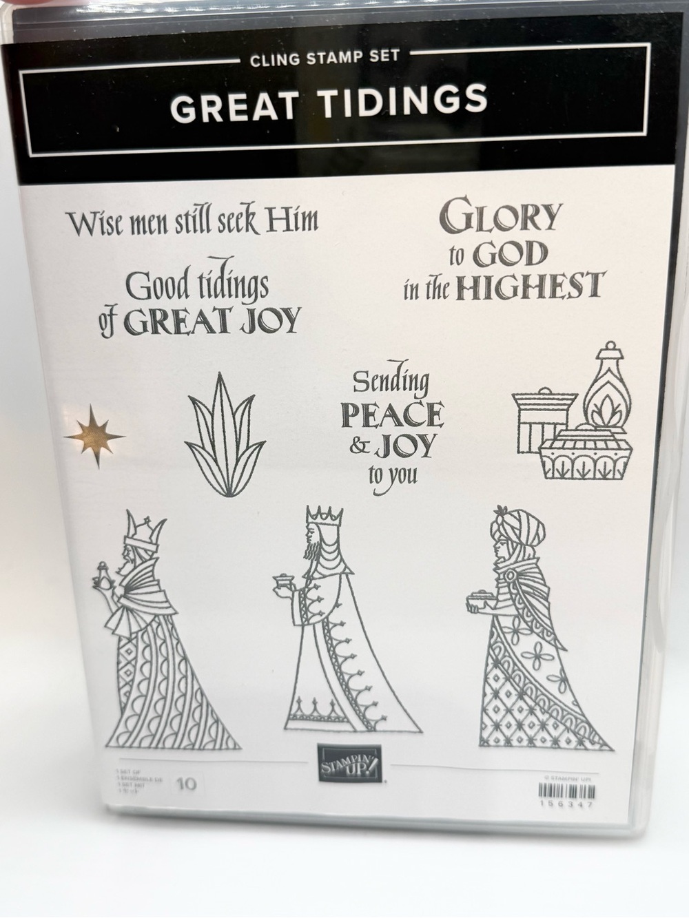 Stampin' Up! GREAT TIDINGS Stamps Red Rubber with WISE MEN tidings Dies 156347